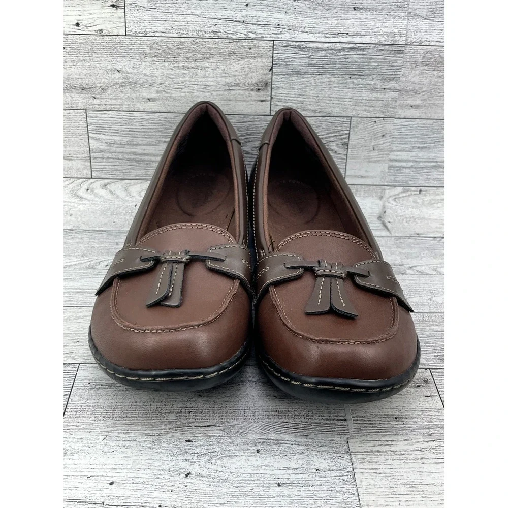Clarks‎ Collection Brown Leather Tassel Bow Loafers Shoes Women Size 8.5 M